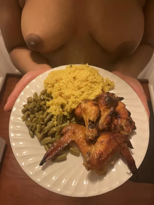 Your dinner is ready king. Should I oil up my tits for you?