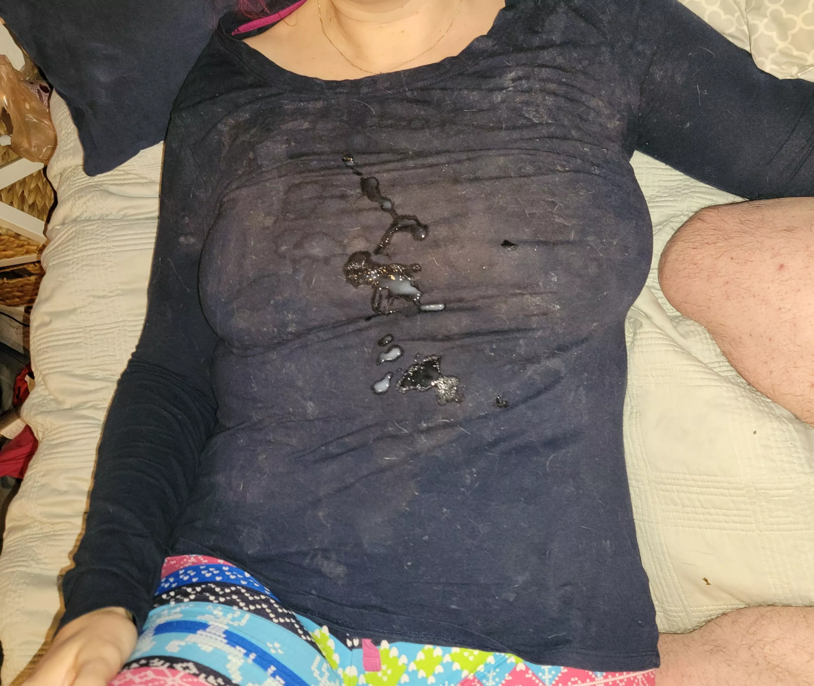 Another load on wife's cumstained blouse