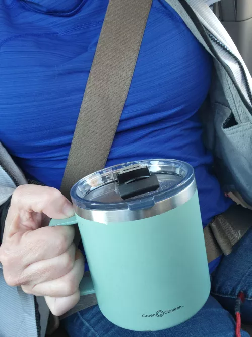 Coffee on the go... Brrr. It's soo cold