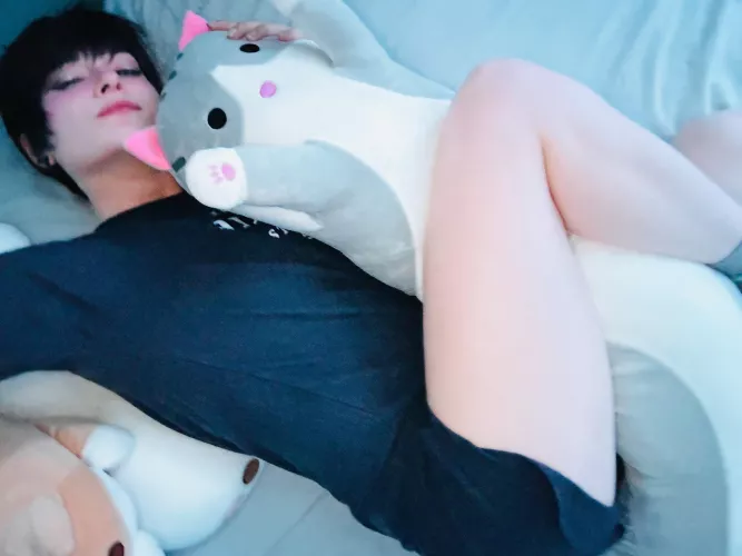 Goodnight everyone. 🌙 I hope you sleep well. 🦋 New PJ’s! Cuddle with cat pillow! 🐱