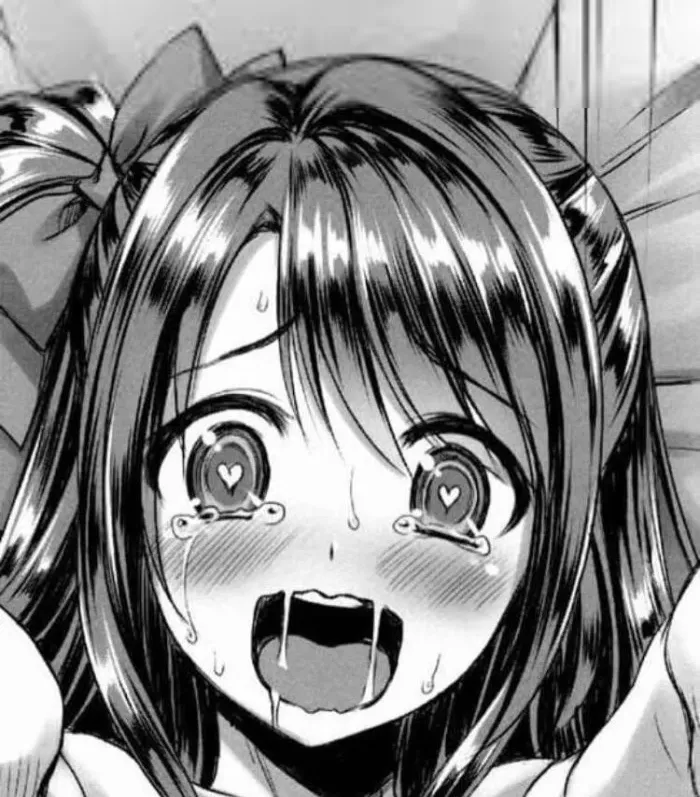 Mono: 1girl, heart shaped pupils, open mouth, ahegao, saliva