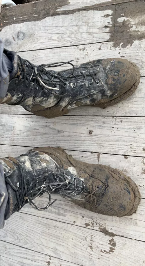 My boots being dirty, as every working boots should be.