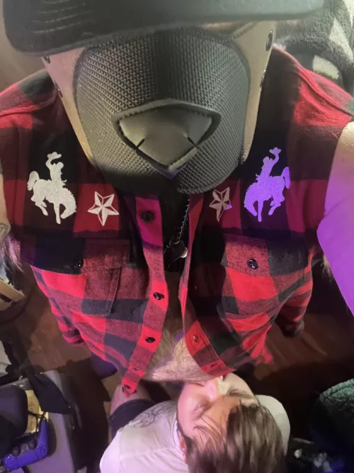 Such a good pup, taking this bear deep down to the base - good thing that his nose is stuffed into his favorite smell!