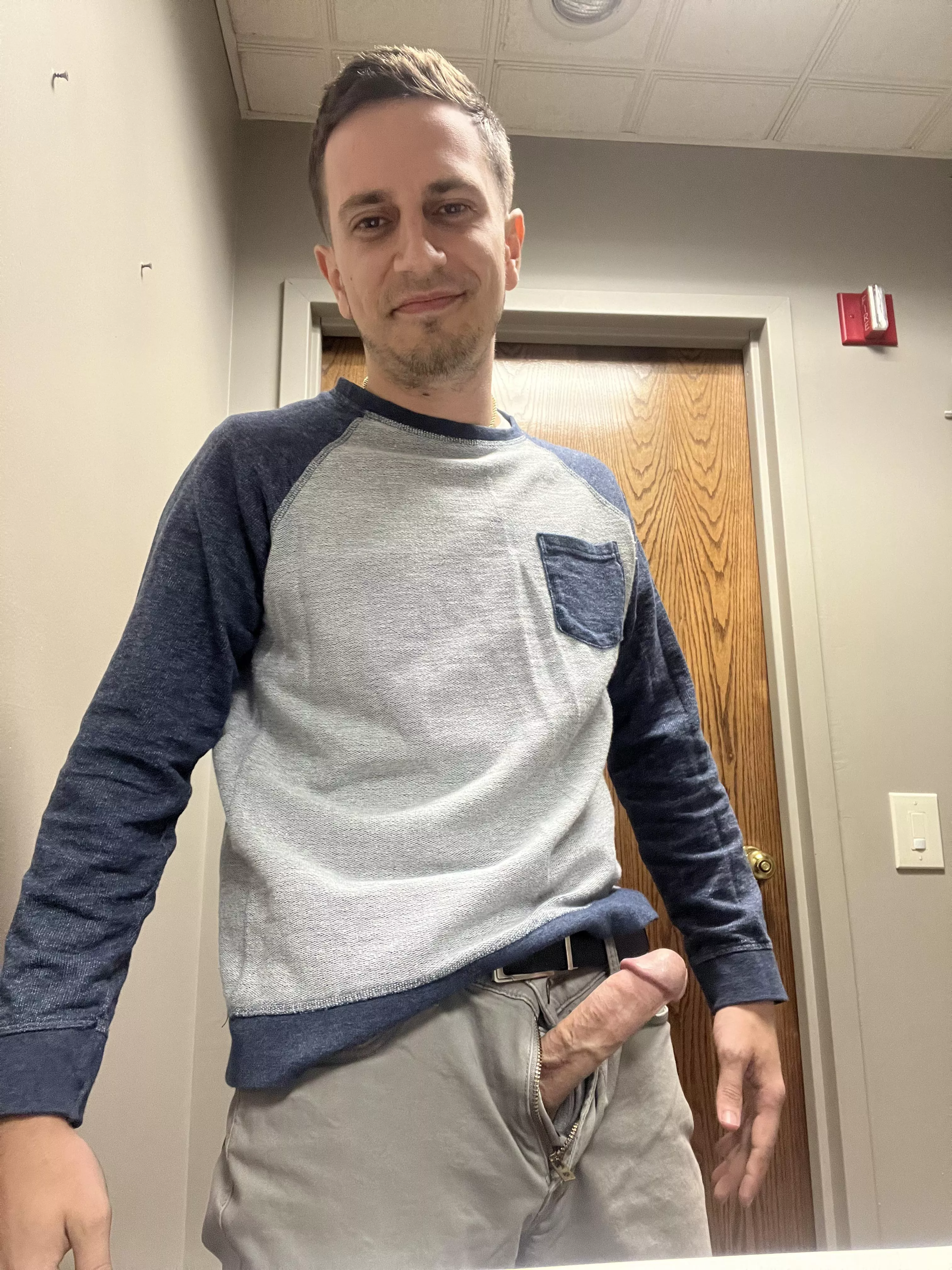 Taking a bathroom break at work!