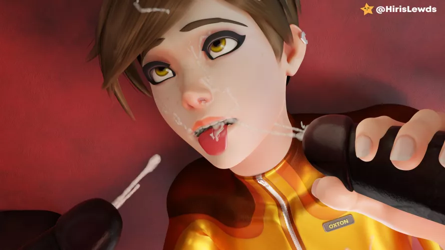 Tracer getting sprayed (@HirisLewds)