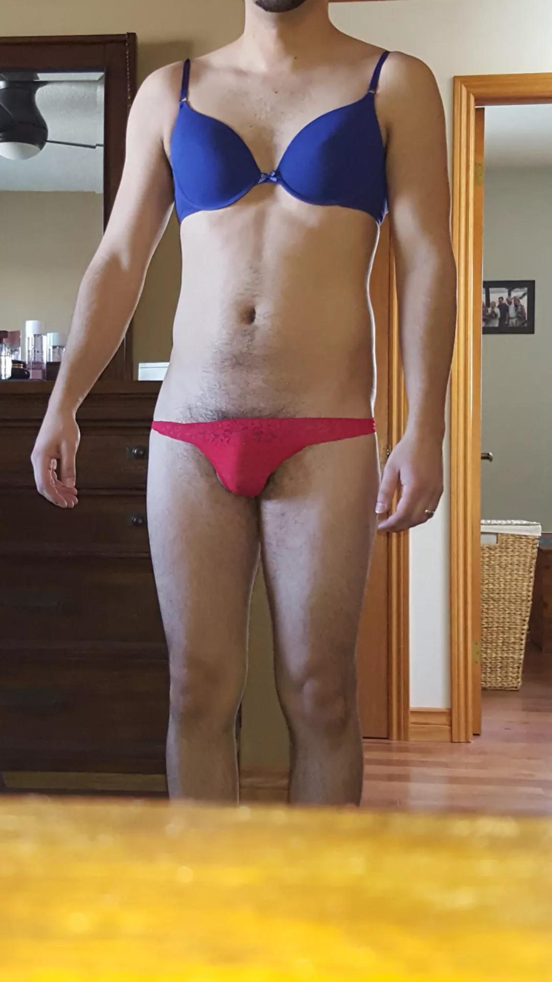 wearing her bra and thong