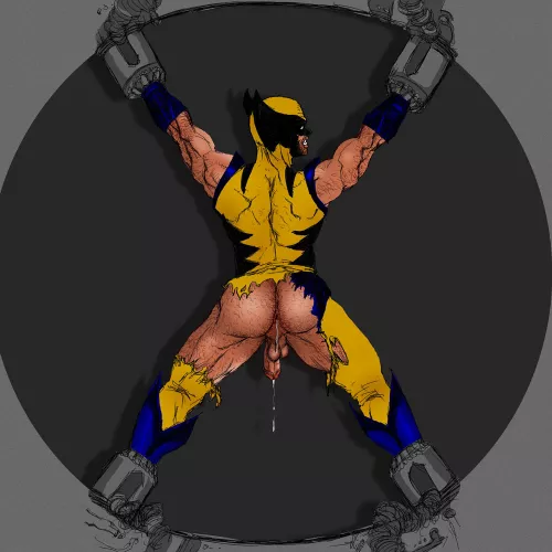 Wolverine received a pegging from a robot and teaches him how to make his bussy wet