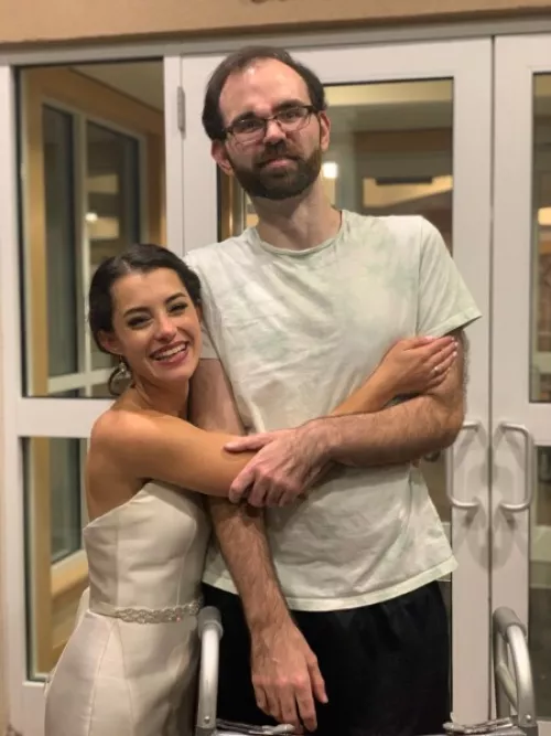 After one of my best friend's wedding last year. My attempt at a smile with muscle loss.