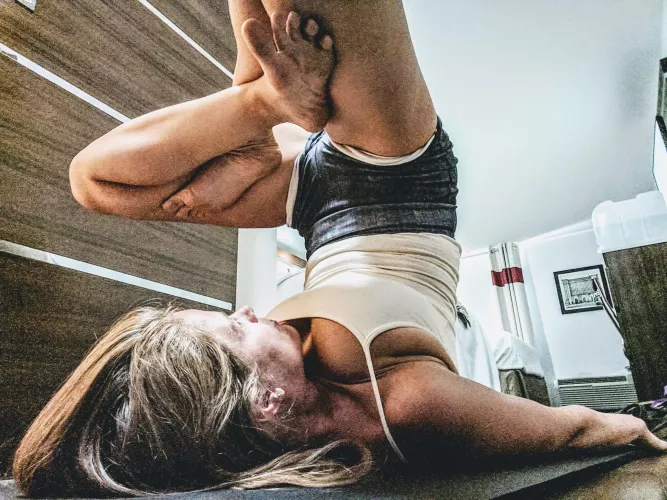 Lotus legs in plow pose...