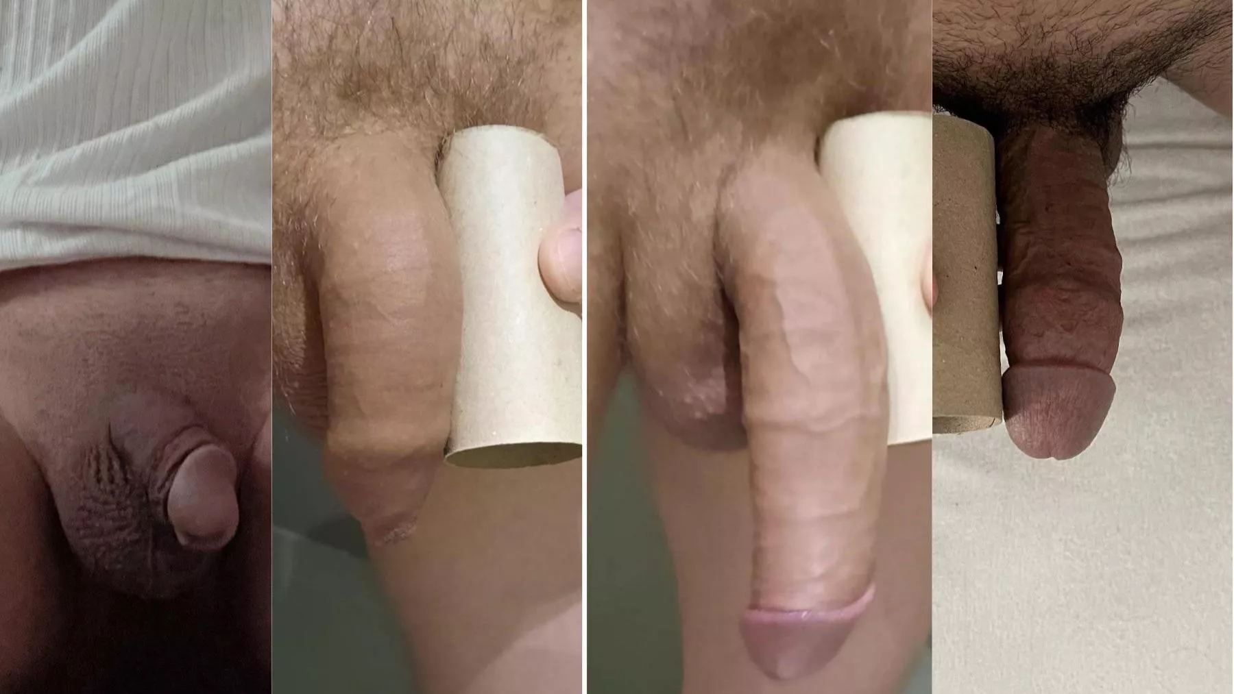 Me vs. u/betaboybetaboy compared 😁 He made this comparison pic, where two in the middle are mine soft + semi, leftmost is his soft and right is him hard