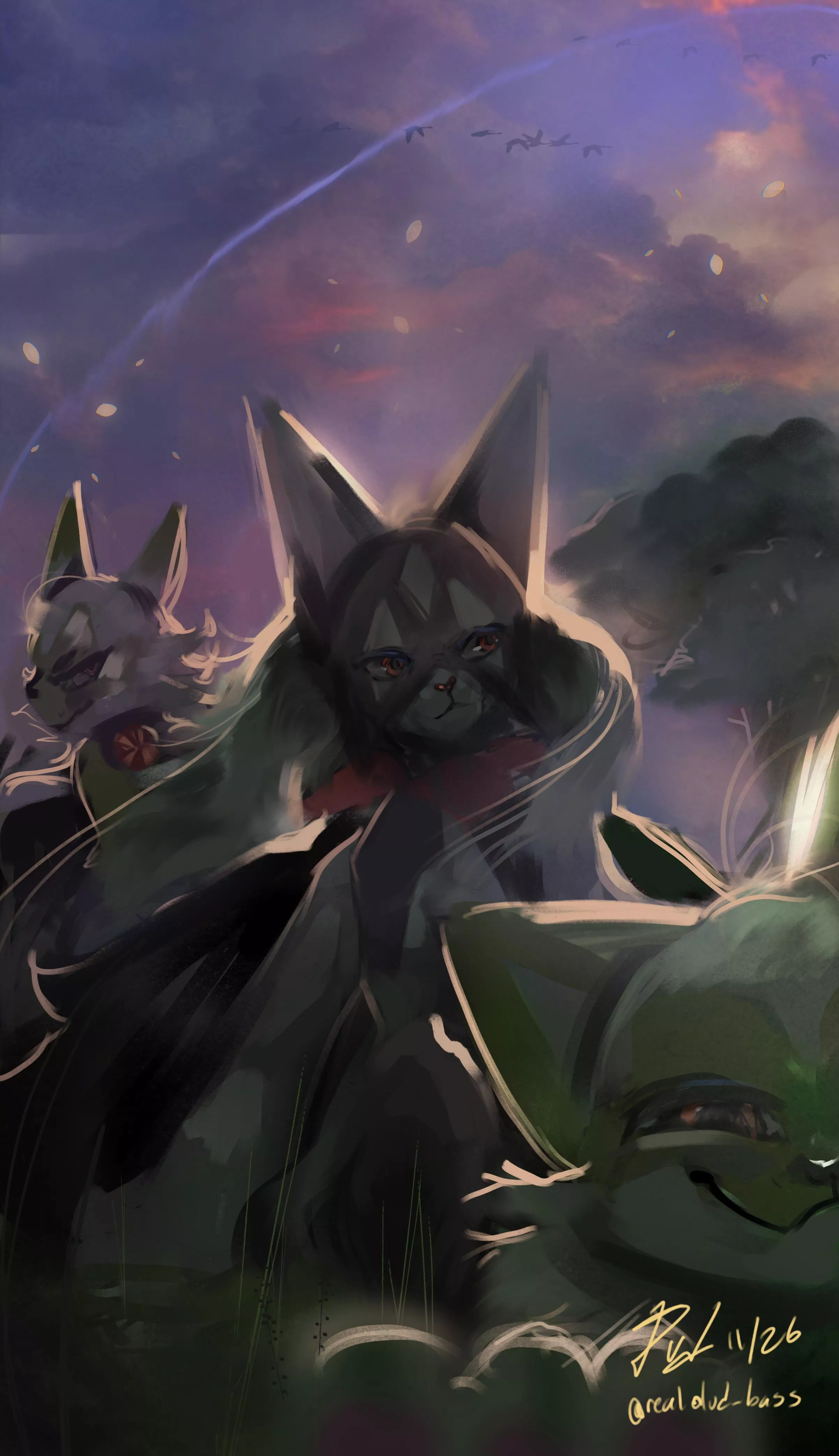 Meowscarada, Floragato, and the living embodiment of chaos (Art by me)