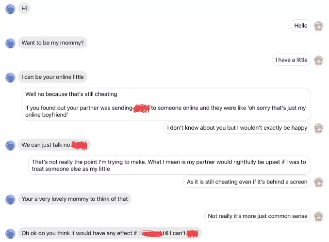 Not sure if I should be posting this here but 90% of messages I get are like this whenever I post or talk about anything related to Abdl. It is not an invitation to flood my inbox with whatever you even call this