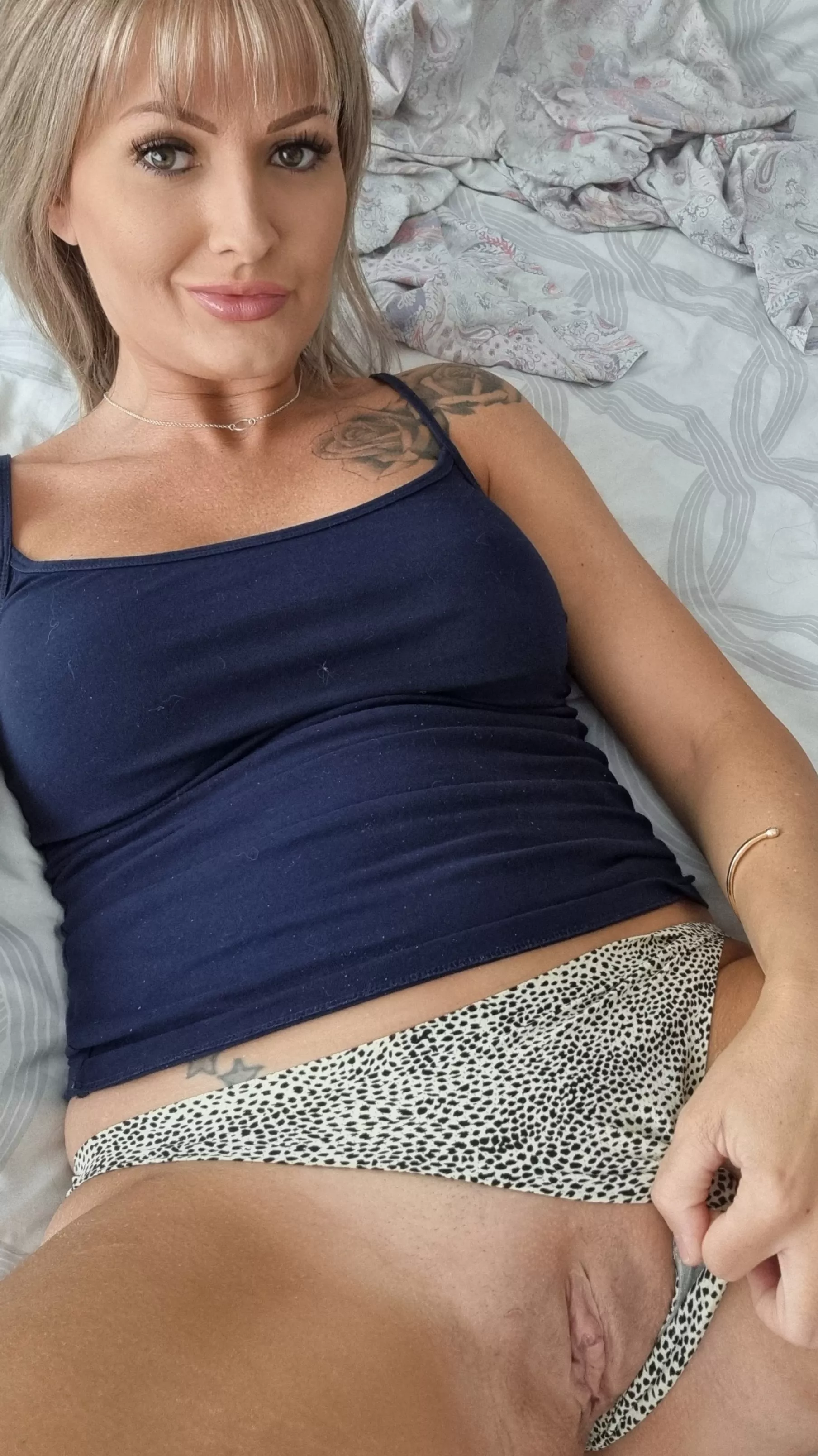 Quick pantie slide revealing your late night snack!F37