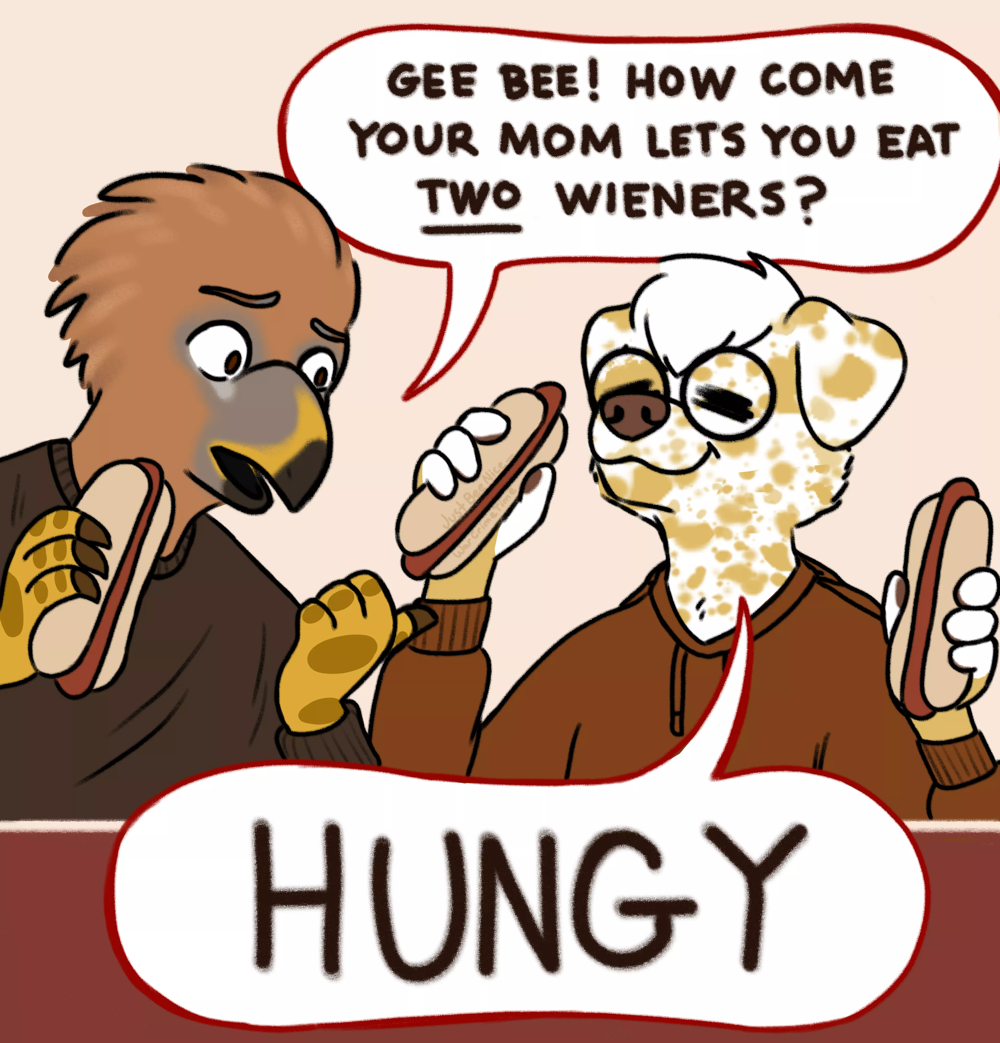 Two Hot Dogs?! (Art by me)