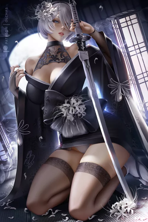 2B is stunning in her kimono (olchas)