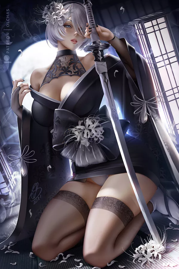 2B is stunning in her kimono (olchas)