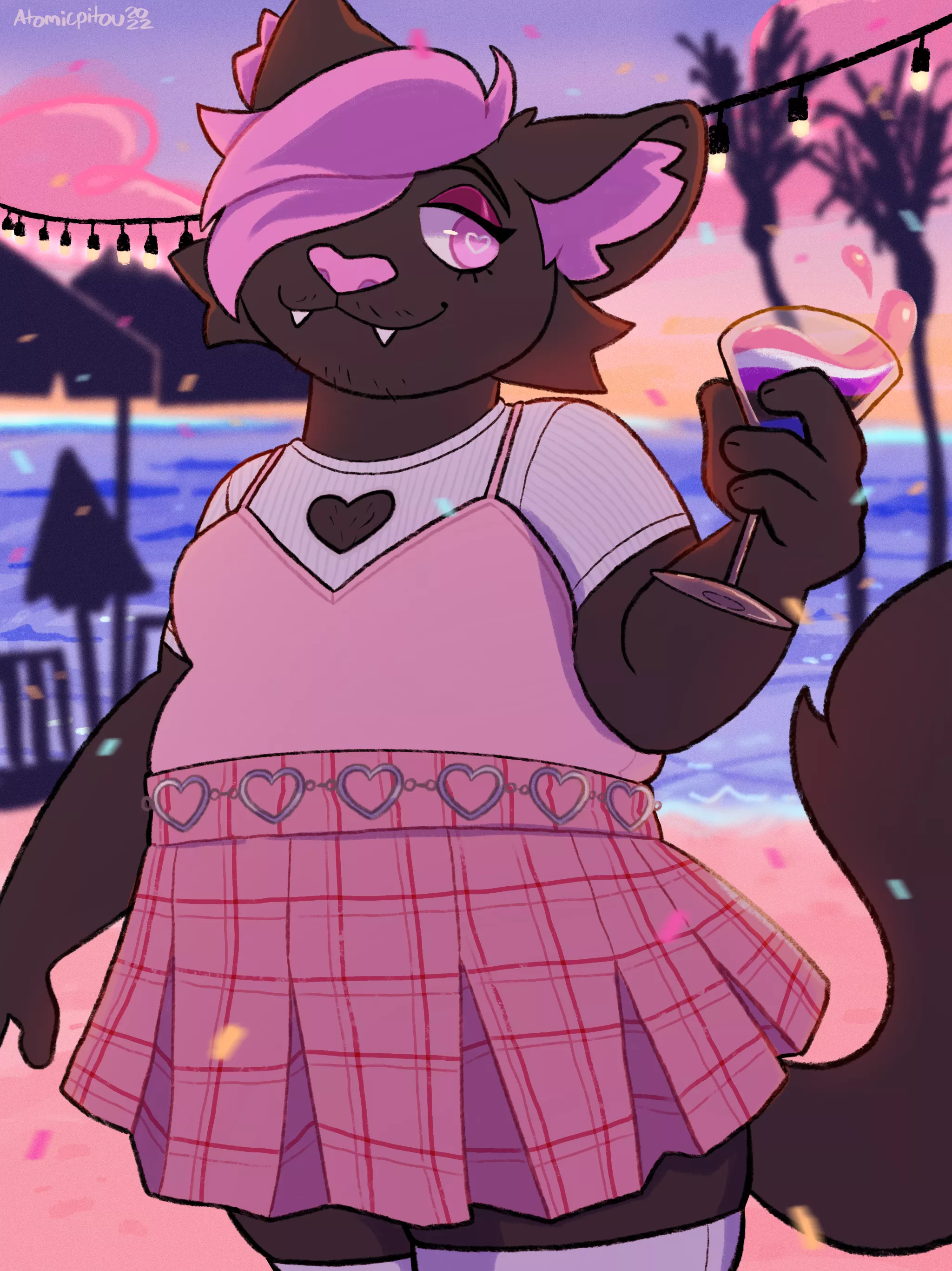 Drinking the Gender Fluid™️ (art by @atomicpitou) (any/all pronouns for this character!)