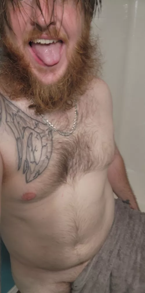 Fresh out of the shower. Who's drying me off?