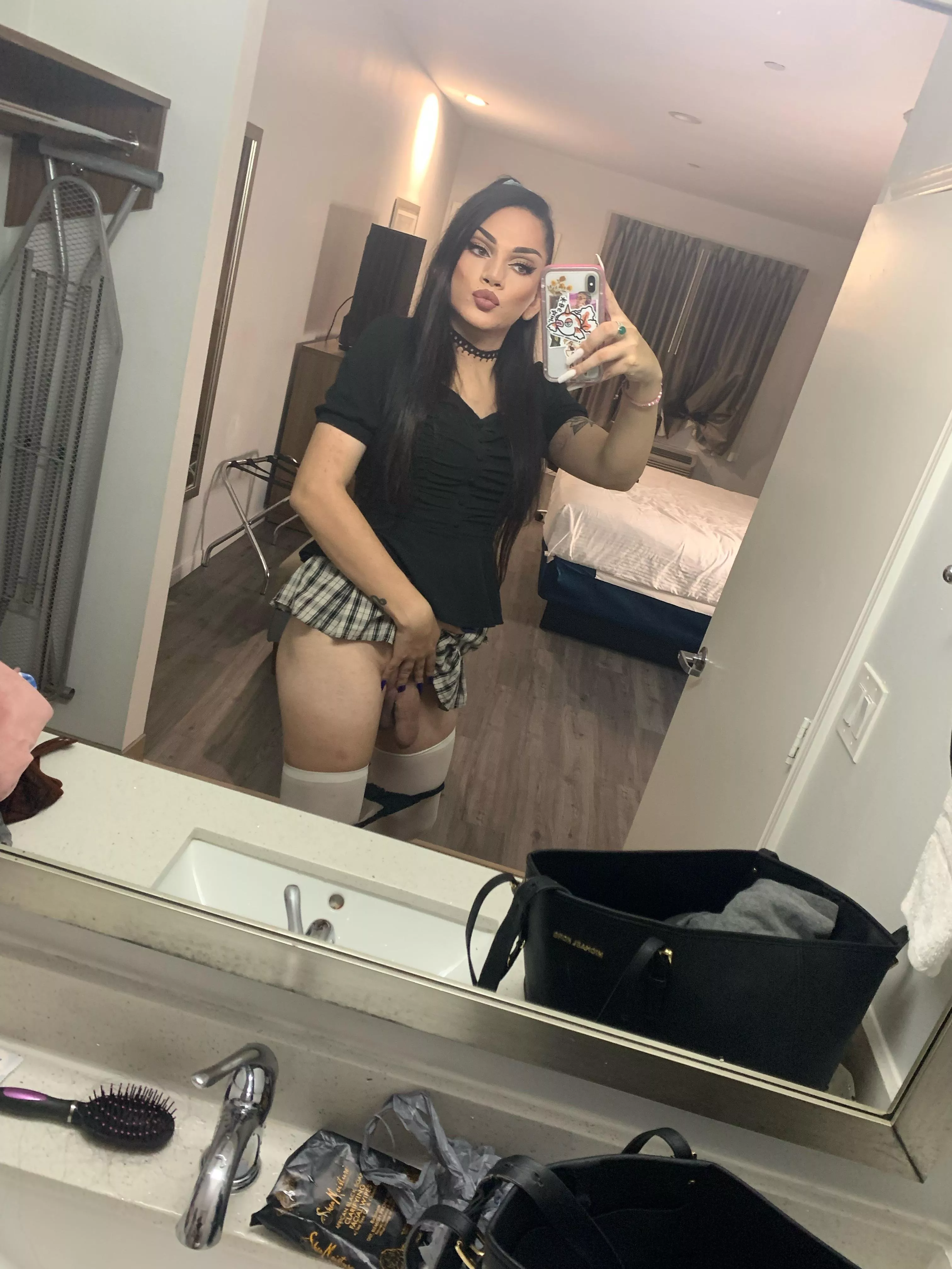 Fully embracing being a trans slut I can’t resist showing off my cock and sucking oops