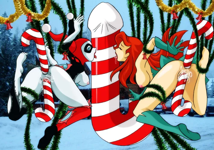 Harley an Ivy sharing a candy cane