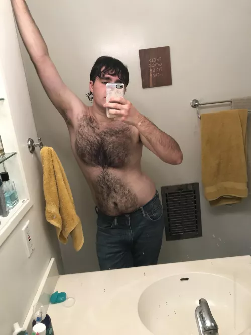 Jeans and Hair. Nothing else.