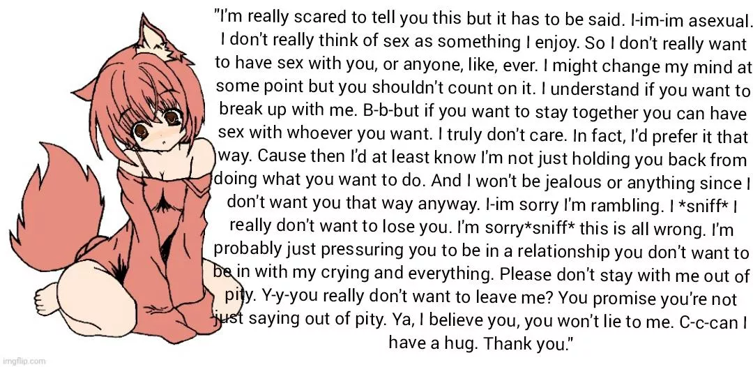 Partner revels they are asexual [no-sex][wholesome][happy][asexual][gender-neutral-POV]