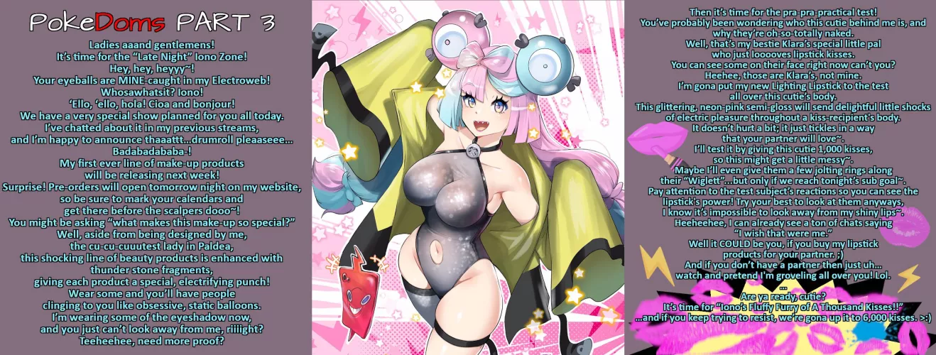 PokeStreamer Iono Test Her New Lipstick Products…On You~! ⚡️💋 [Pokemon] [PokeDom Series 3] [F4A] [F Dom] [Peppy E-Girl] [Lipstick Kiss Attack mwahmwahmwah] [“Shocking” Kisses] [Public Live Stream]