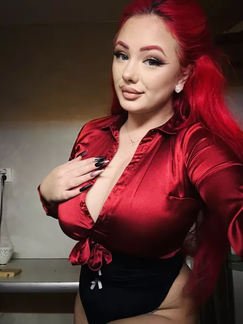 Red shirt big boobs