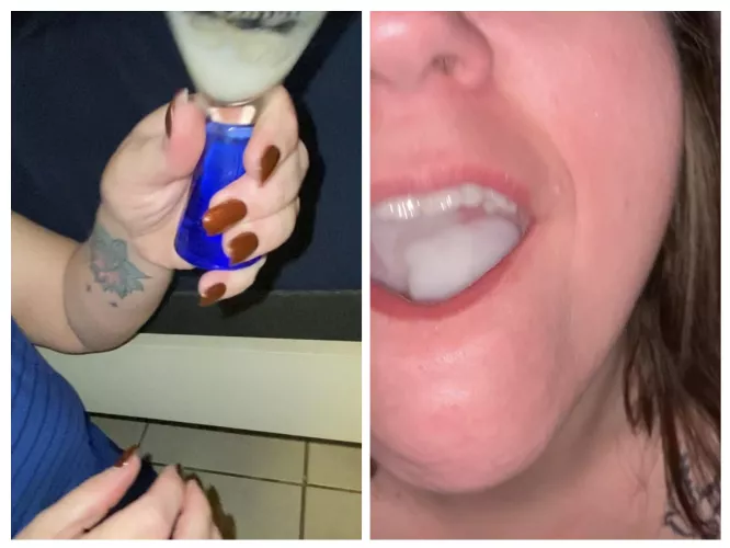She finally did it! HUGE Hyperspermia cumshot into medium size shot glass and she drank it all. Mouth is full. Here’s a sneak peak.