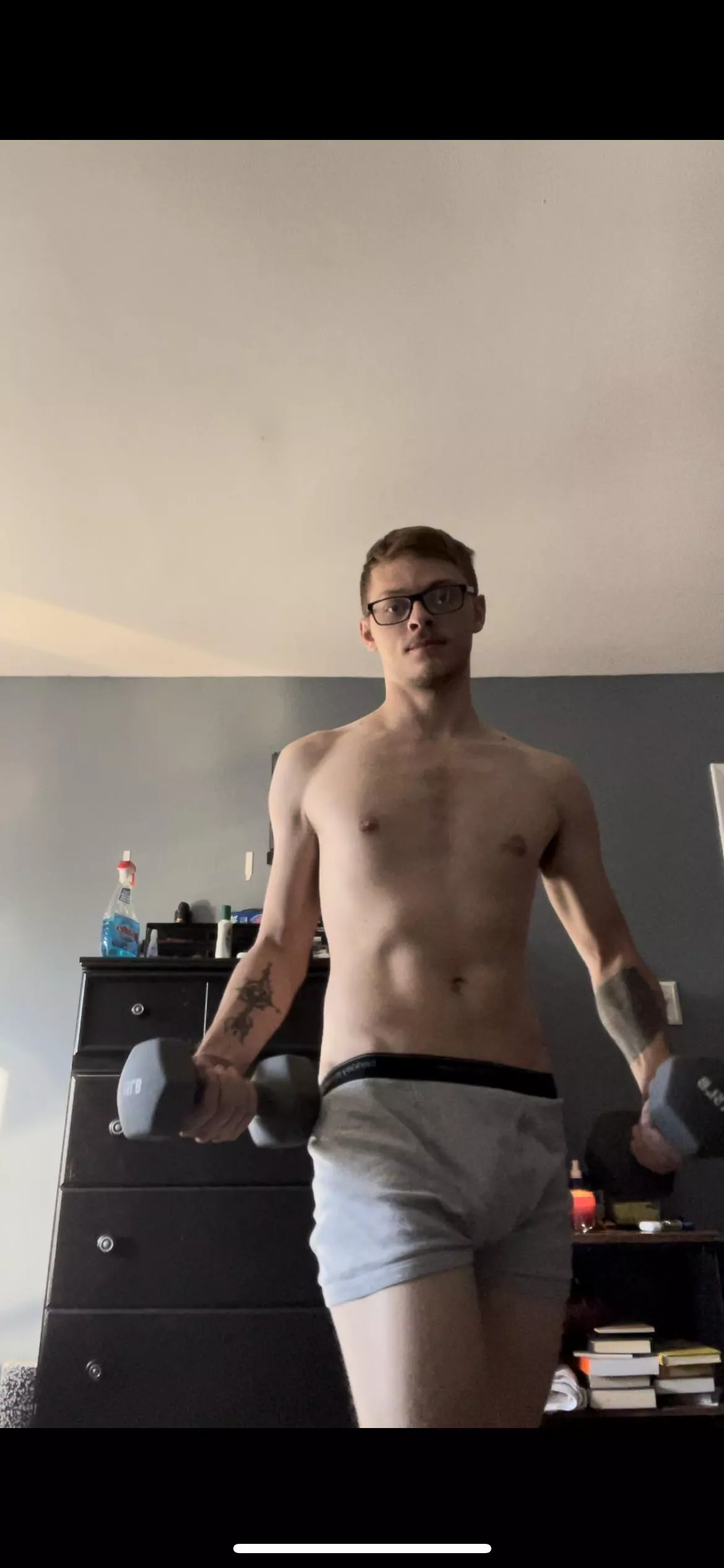 Trying to get toned n fit. It was so hot in my room.