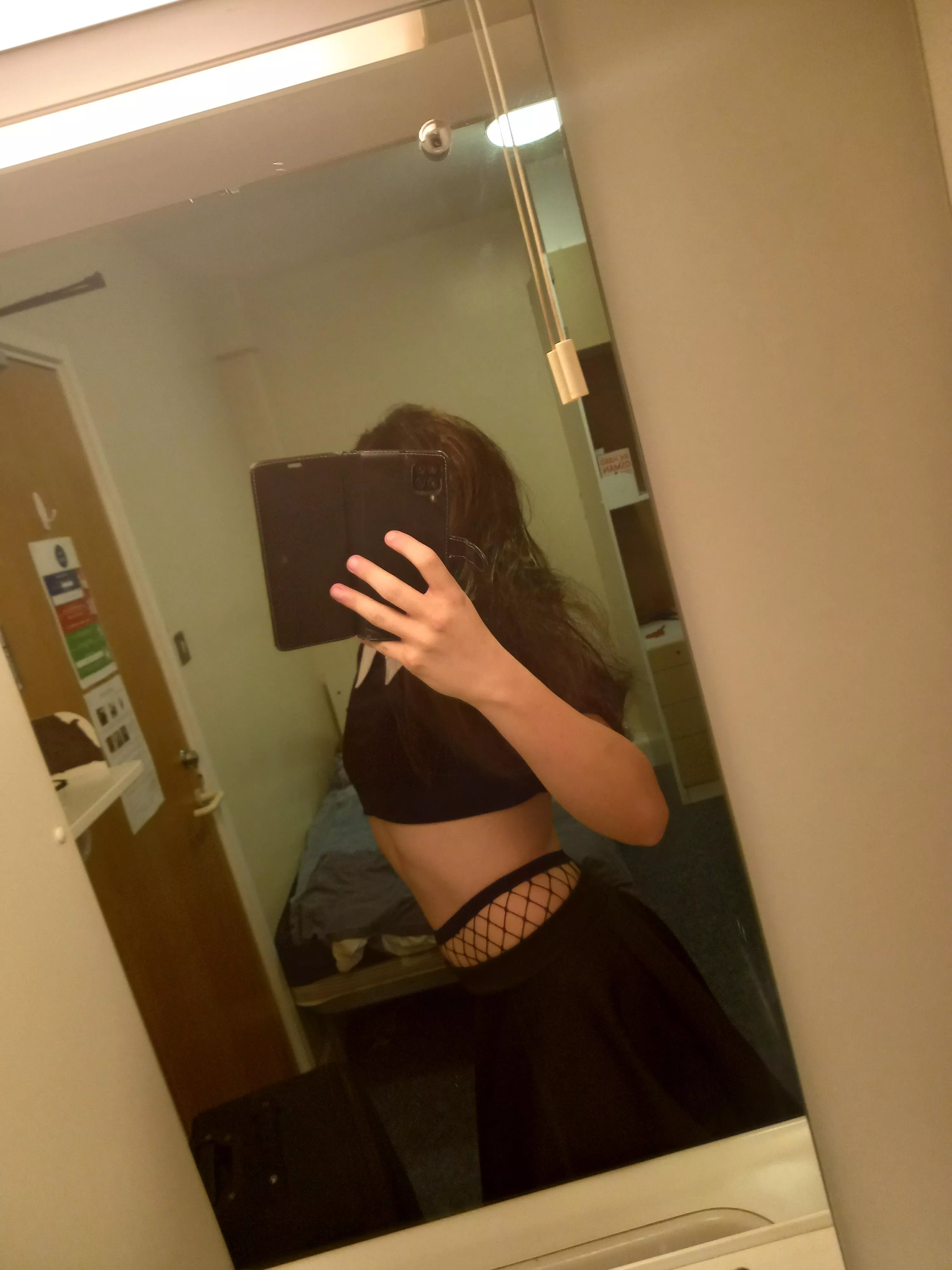 Added fishnets but I'm too short for my mirror 😔