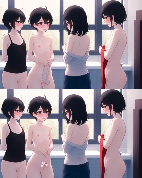 Going to the public bath with your twin sister and her friends