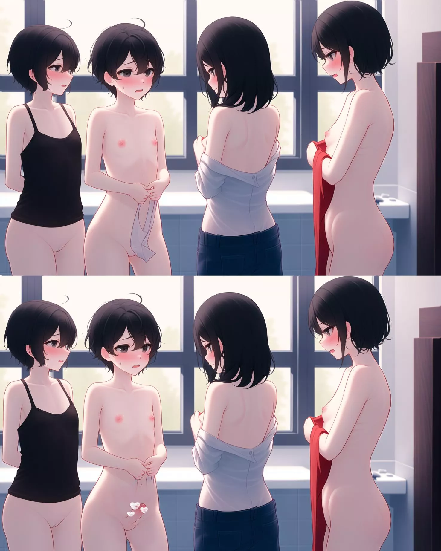 Going to the public bath with your twin sister and her friends