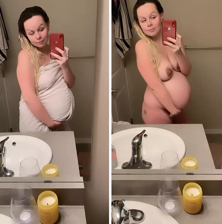 🫶🏻 My (almost) 36 week pregnant belly and tits, after a nice bath 😽💋