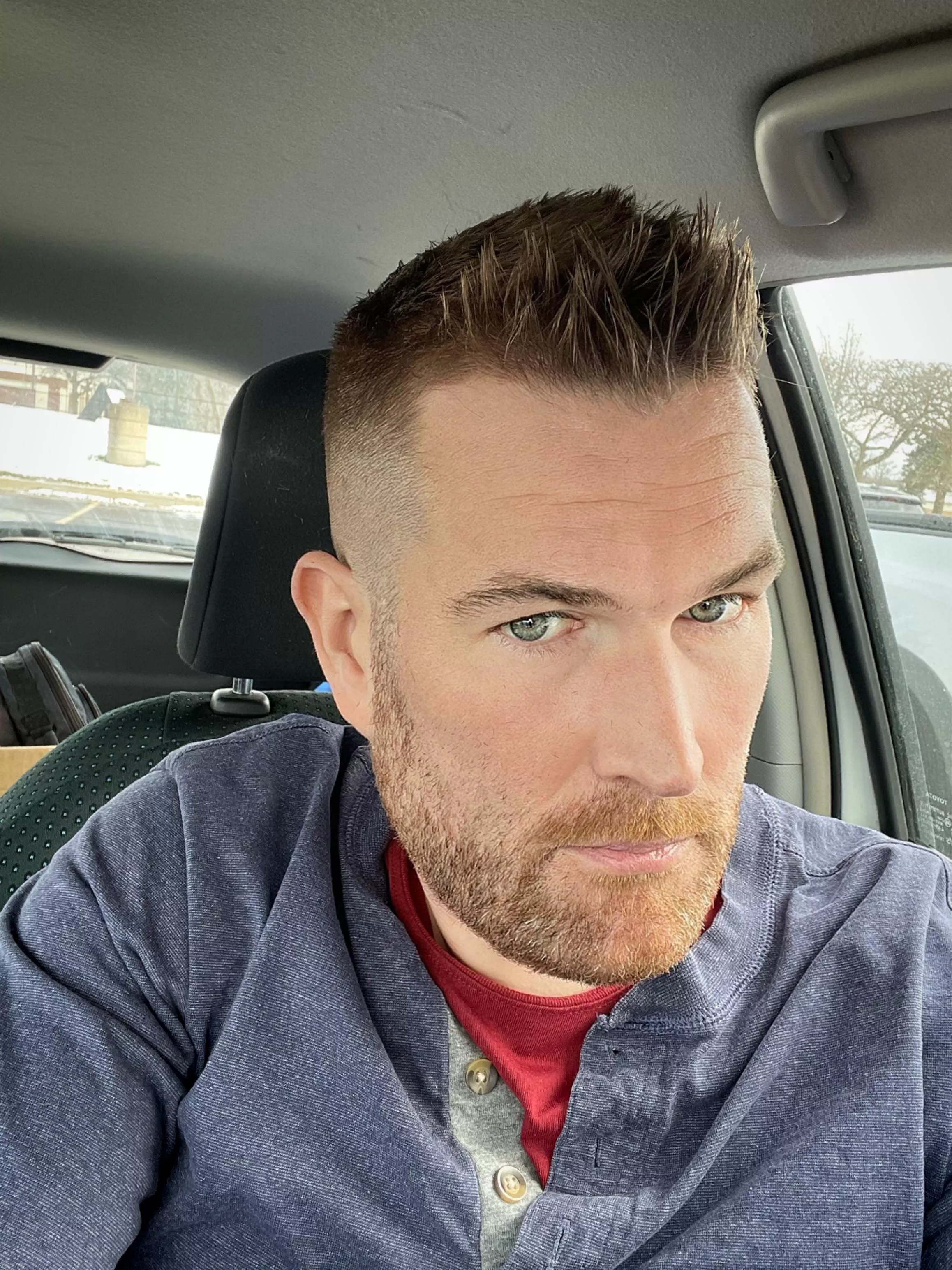 New haircut, but still in my yard work clothes.