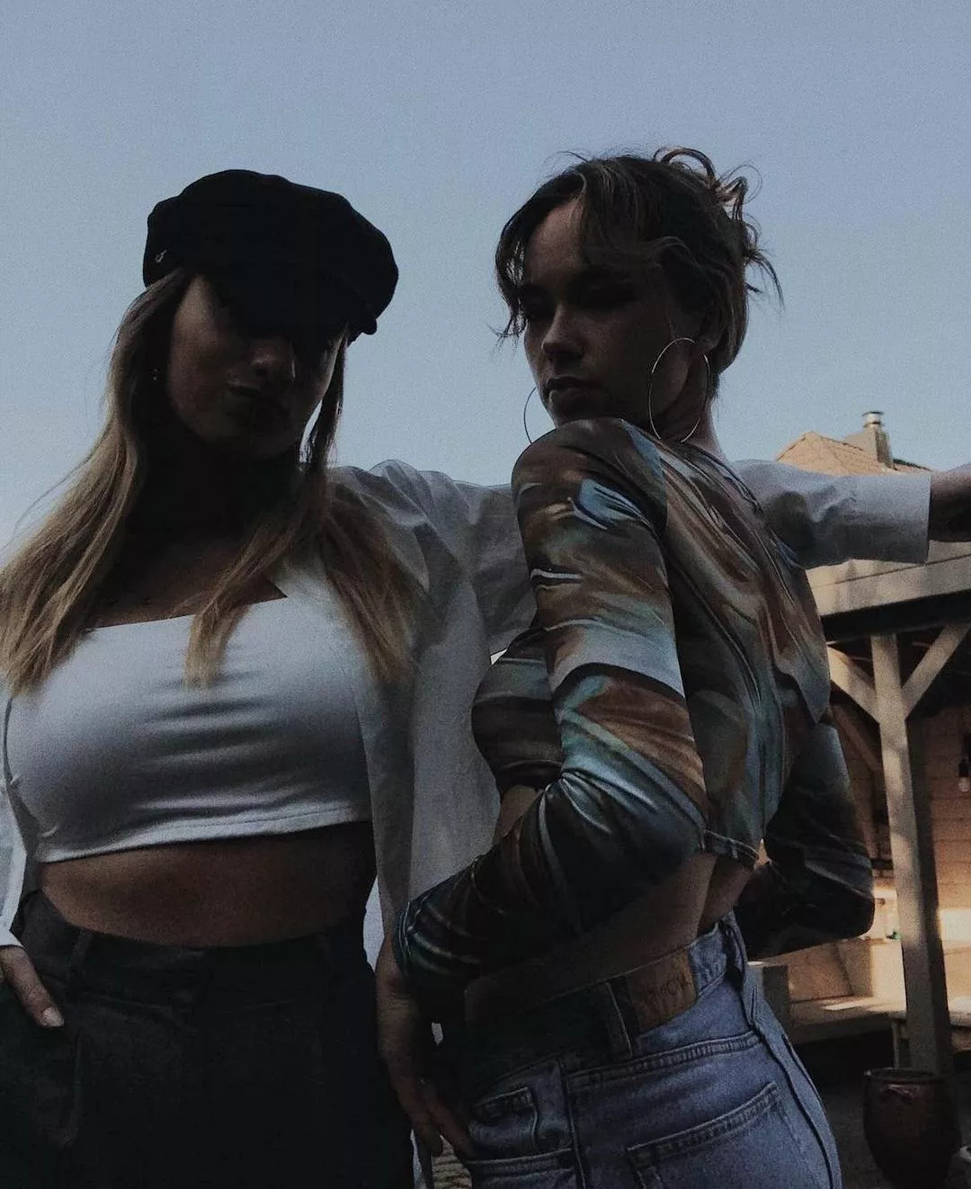 One bursting out and one hiding away