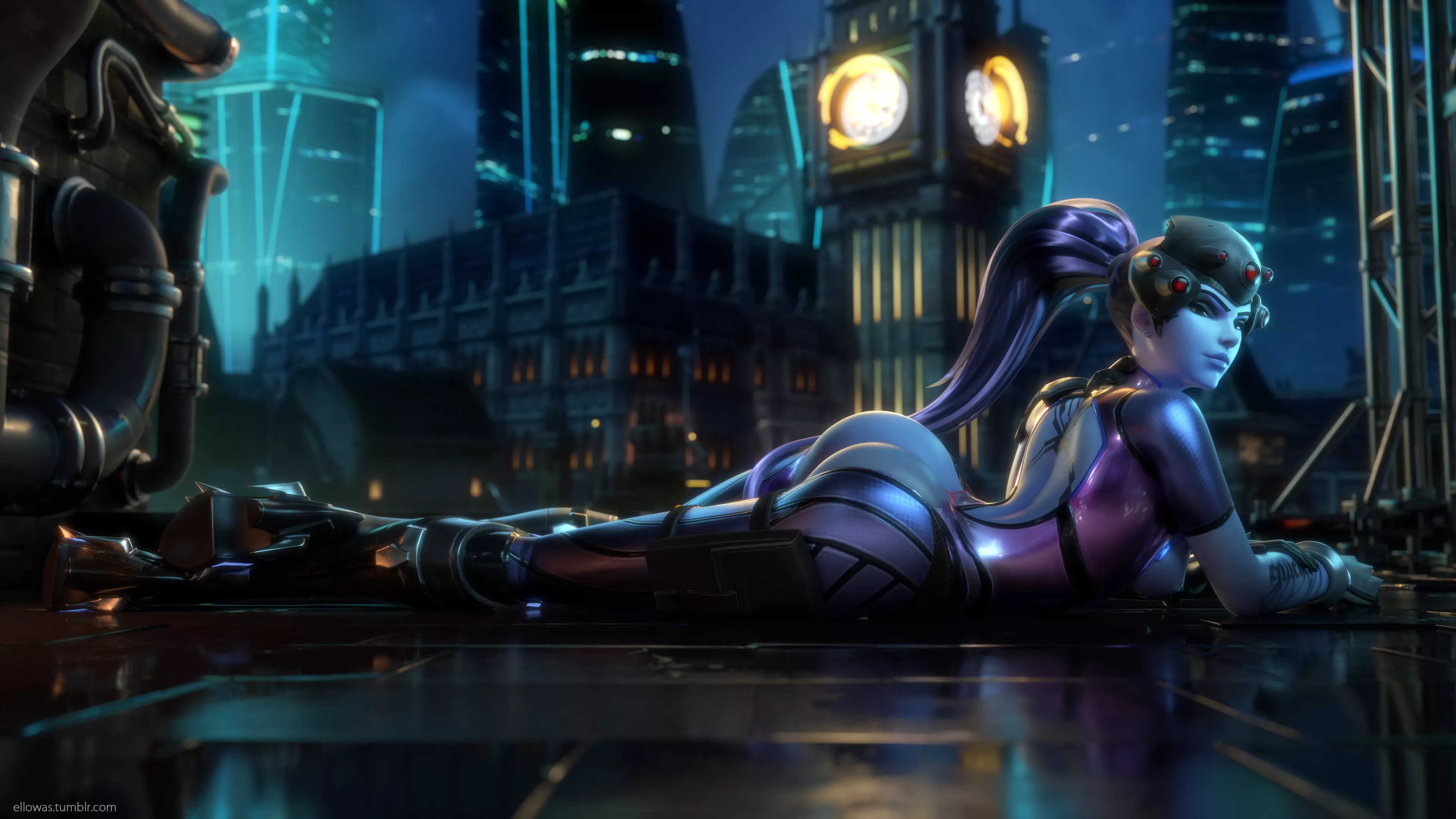 Widowmaker posing on King's Row (ellowas)