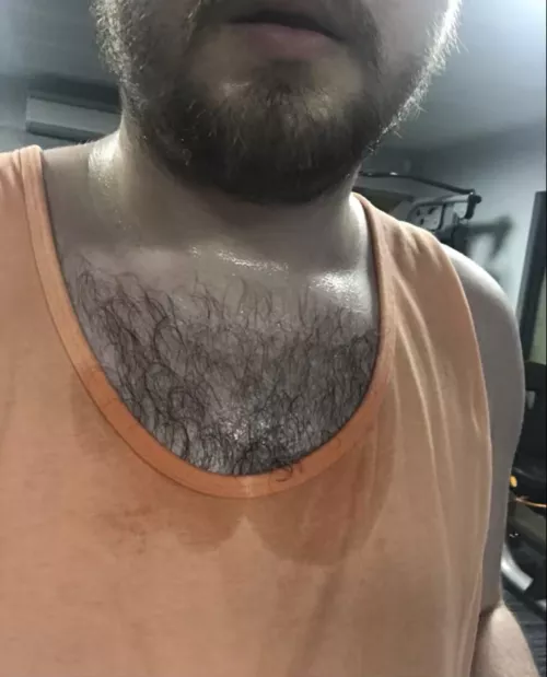 A bit of sweaty chest hair after the gym