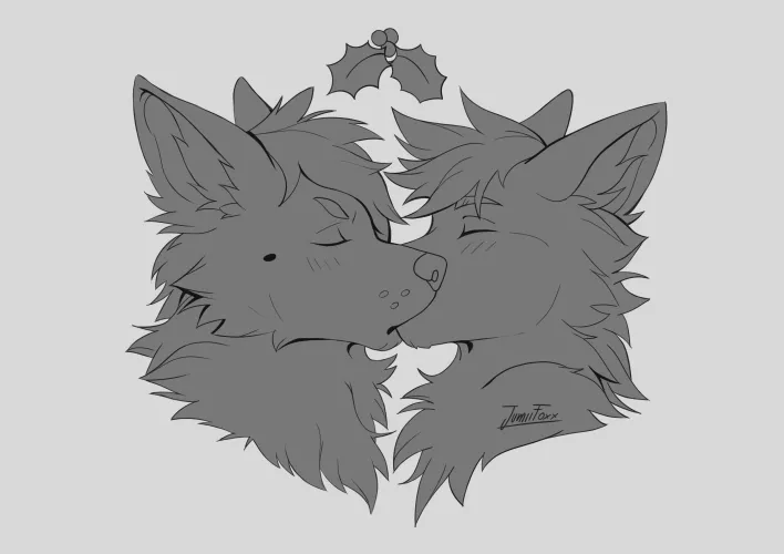 [Art by me] *kiss* under the mistletoe Commission WIP! (I'm @JumiiFoxx on Twitter 🦊)