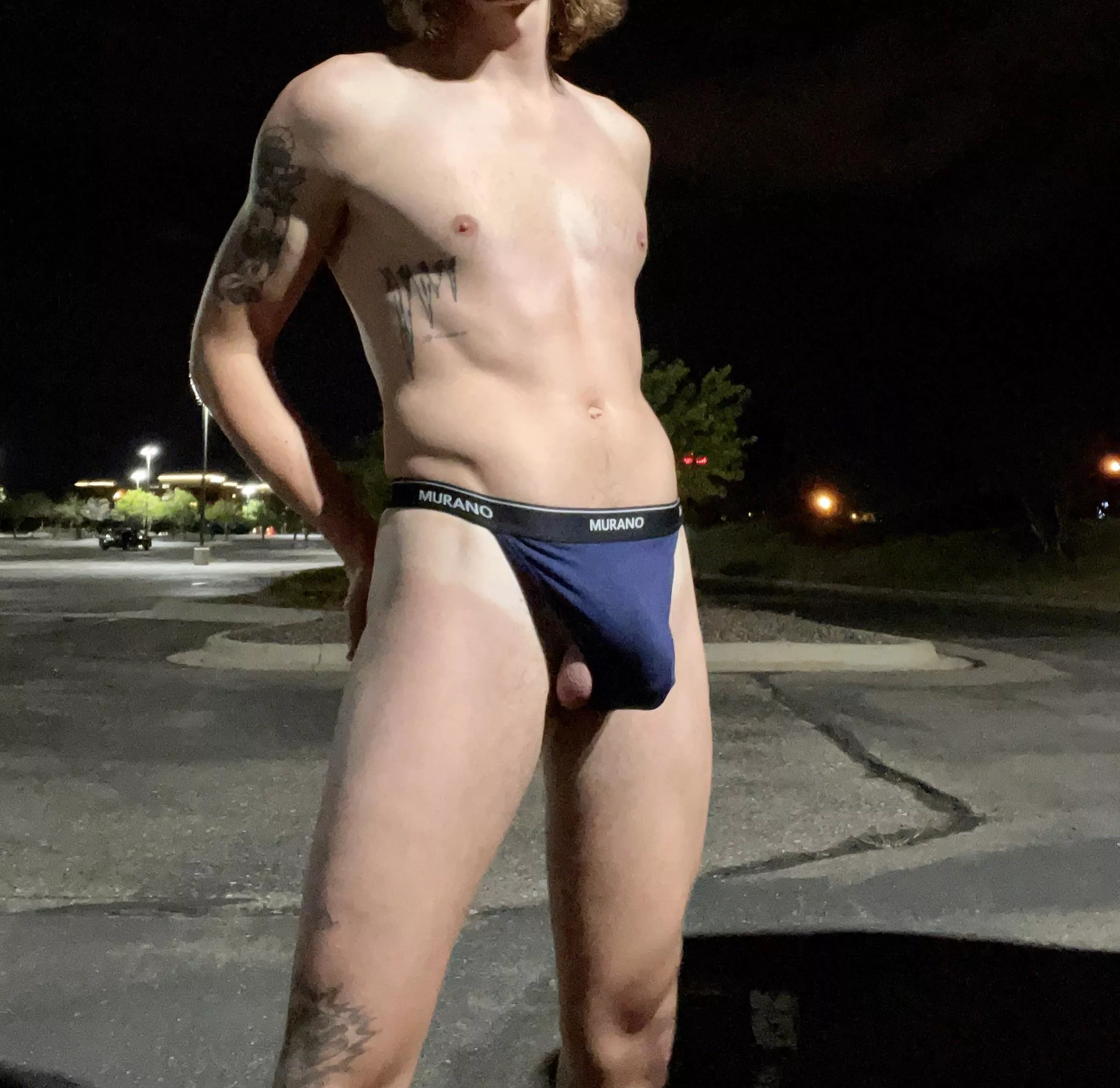 Decided to take a little walk in my thong in a public parking lot :) guess it got me bulging a bit ;)