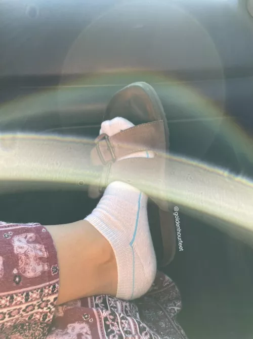 Dirty white socks in slides😈