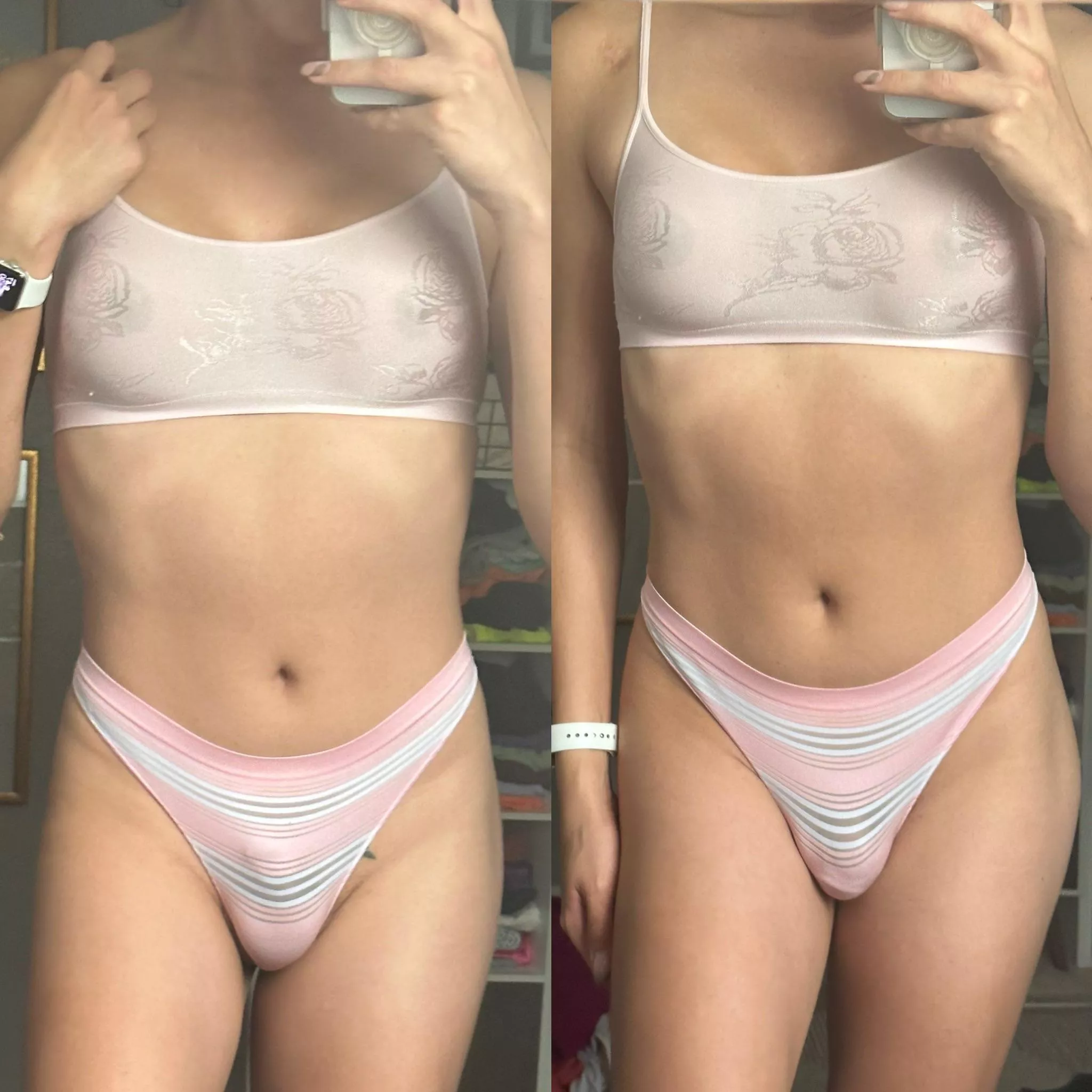 Do you like my panty bulge pointing up or down? 🥰