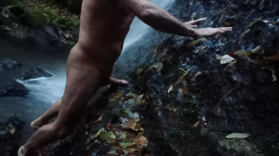humping the wet stone in the waterfall