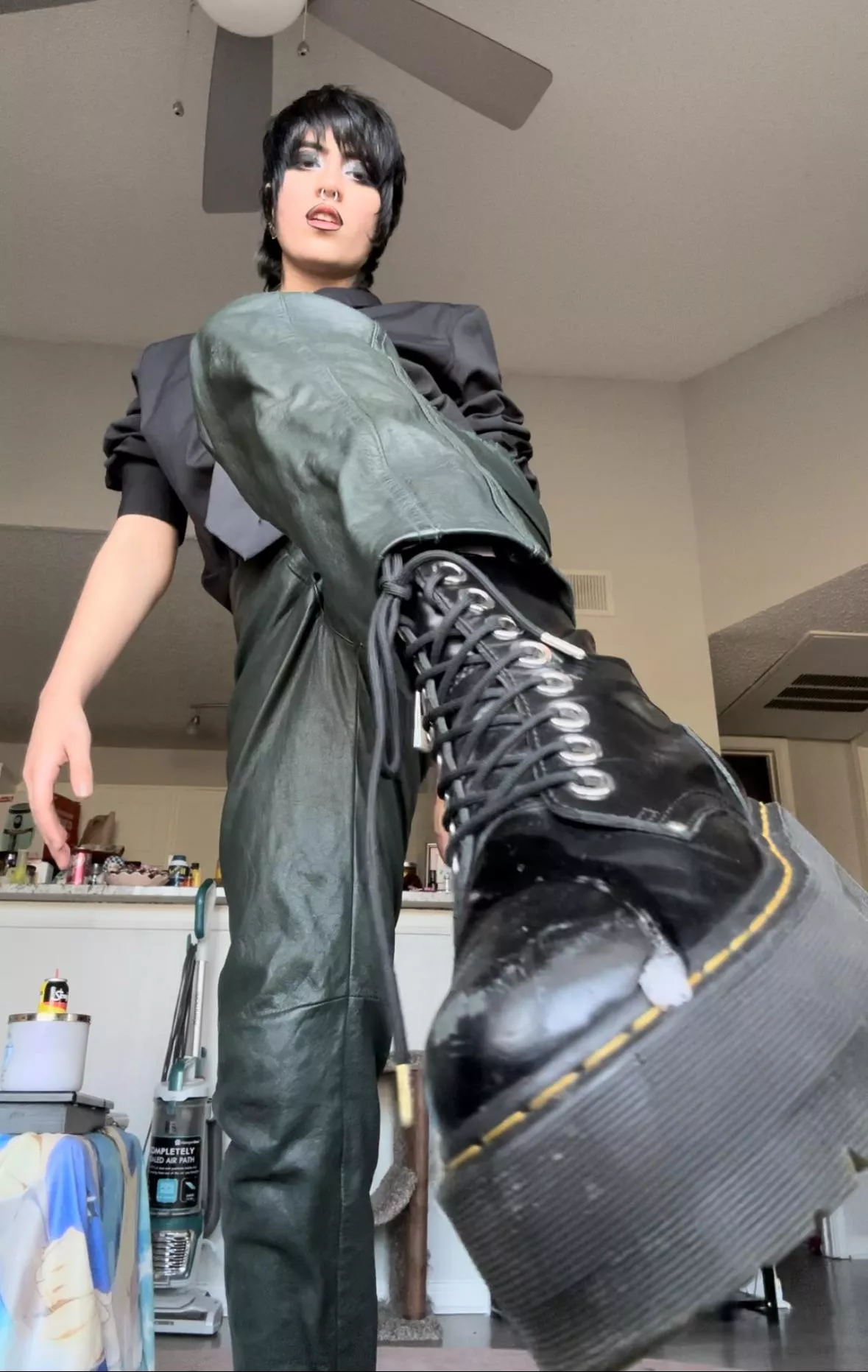 show your god your devotion by licking the spit off of my dirty heavy boots