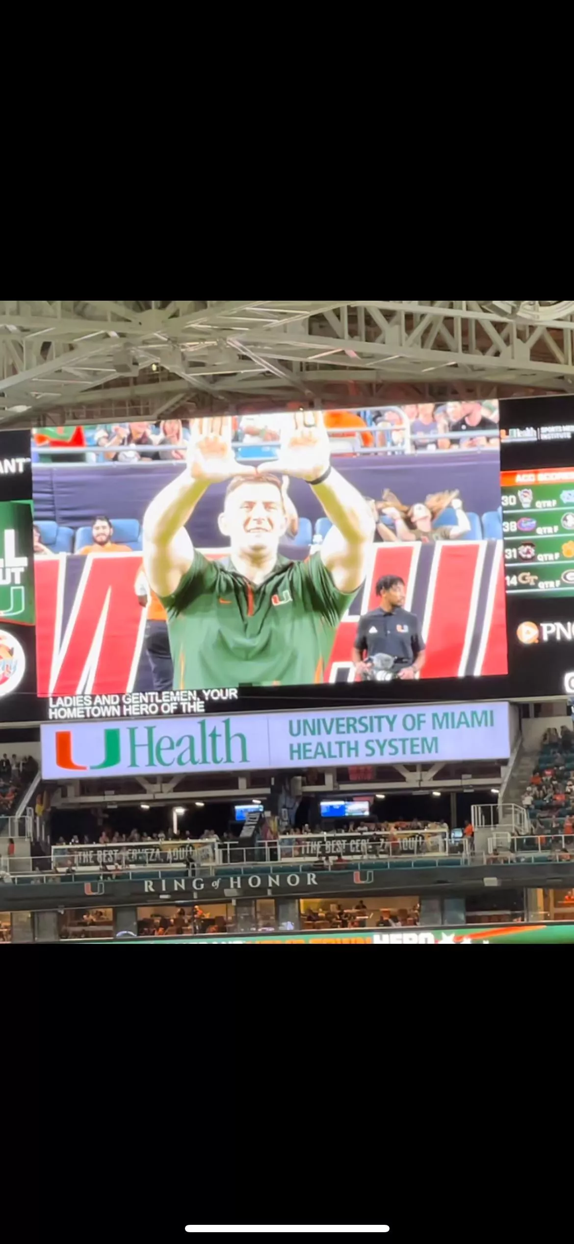 University of Miami had me come out at the game as the hometown hero during the game last weekend. Humbling and once in a lifetime opportunity.