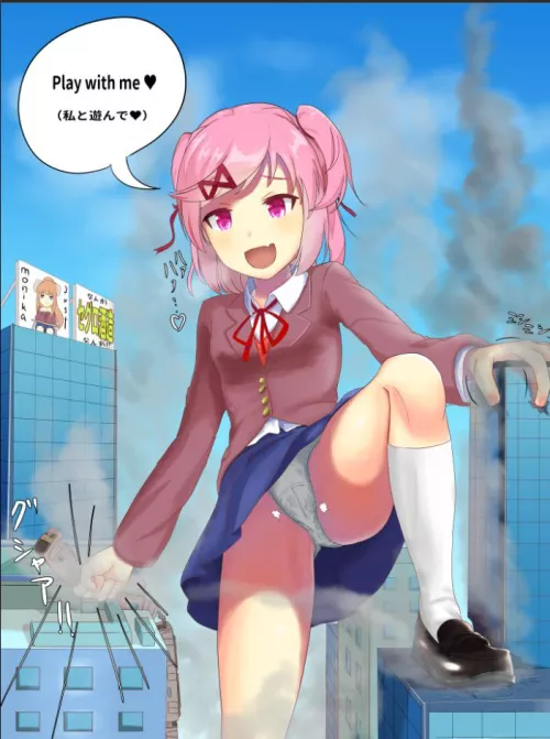 Giant Natsuki want you to play with her (Art by unknown artist)