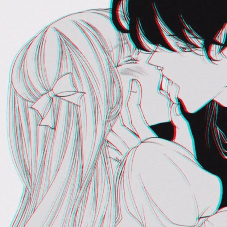 LF Mono source, 1boy, 1girl, kiss, tongue, ribbon