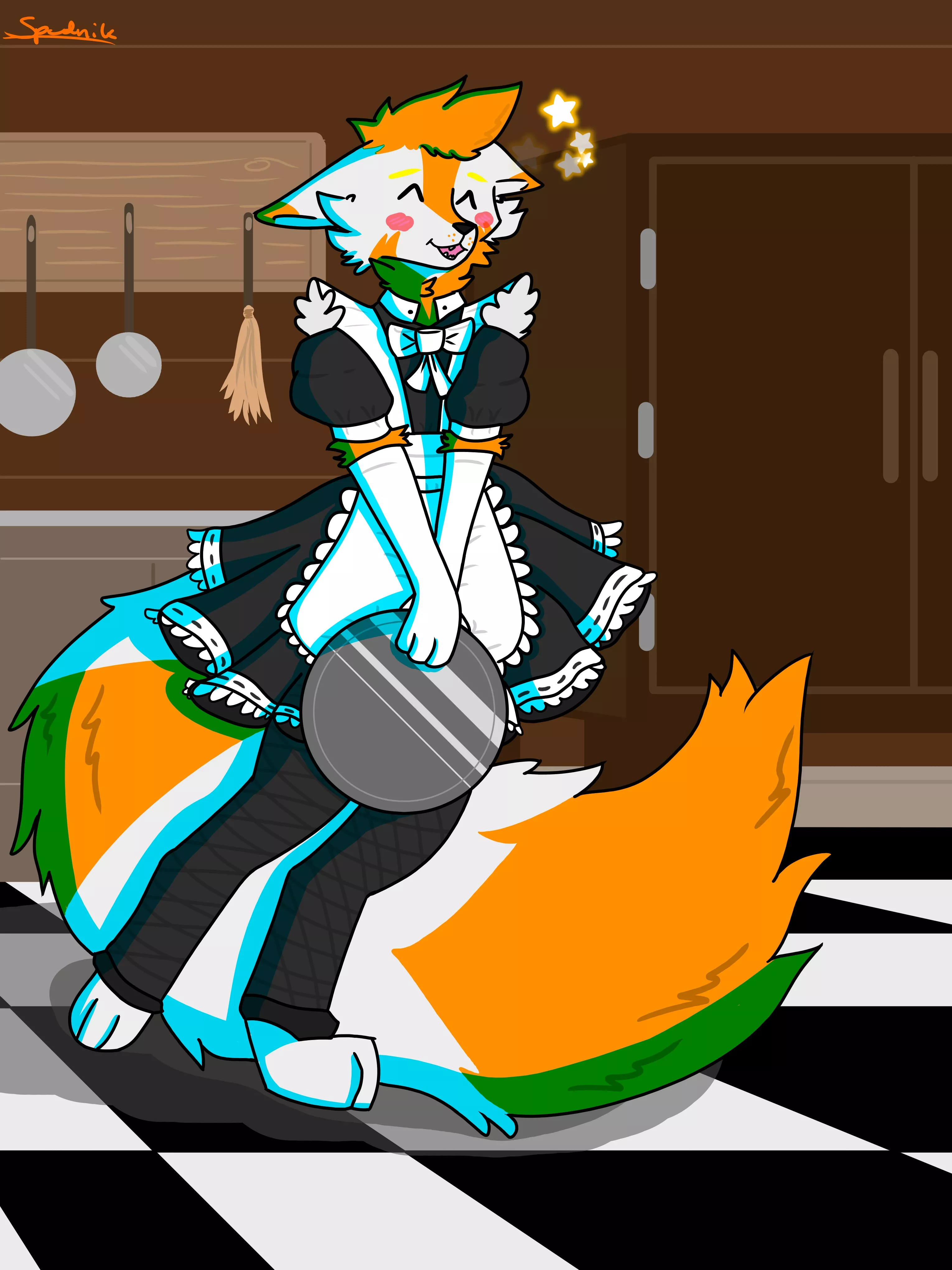 My fursona in a maid outfit (art by me)