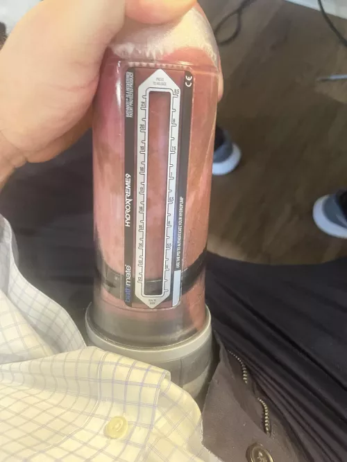 Pumped during a conference call today. Went in soft and then the call went long. I was pleasantly surprised to see how packed it was at ~9 inches. About 6 weeks in now.