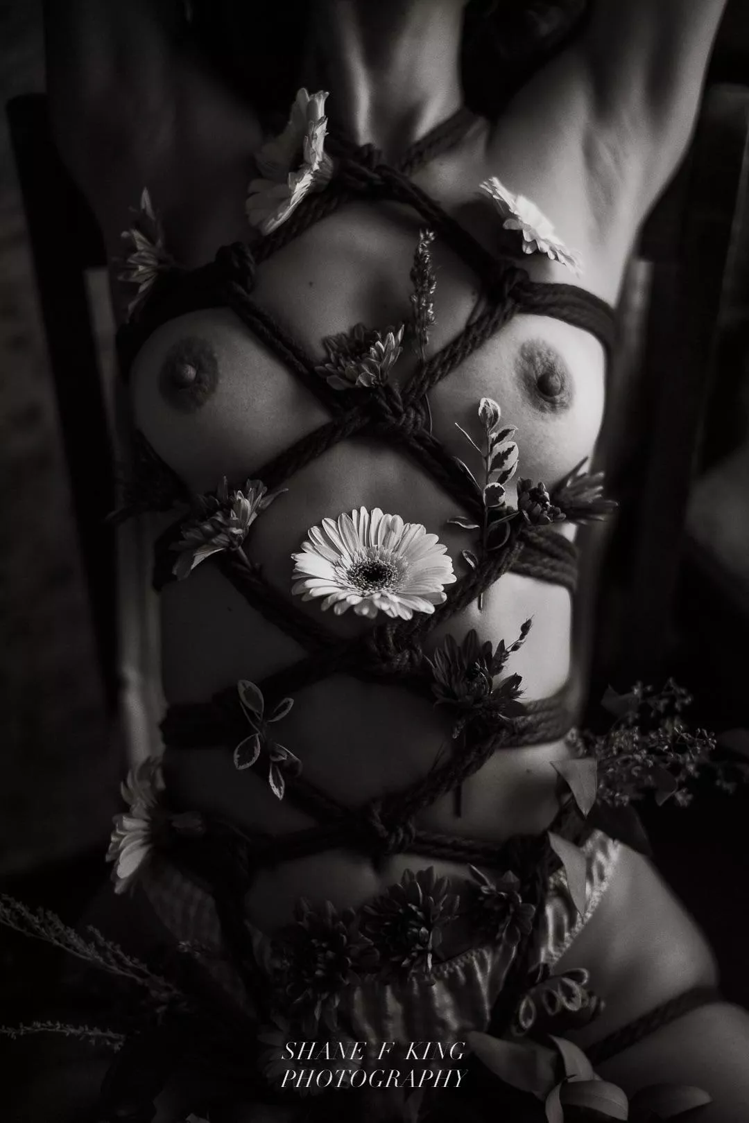 Ropes and flowers, black and white